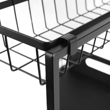 2-Tier Under Sink Sliding Organizer Rack, Pull-Out Storage Shelf with Upper Basket, Metal Frame, Smooth Slide Rails, Space-Saving Cabinet Organizer for Kitchen, Bathroom & Pantry – Black