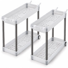 2-Pack Under-Sink Organizers with 2 Tiers, Wheels and Hooks, White - image 1