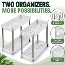 2-Pack Under-Sink Organizers with 2 Tiers, Wheels and Hooks, White - image 2