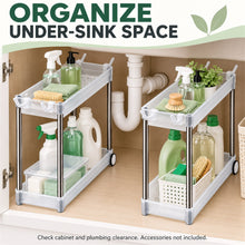 2-Pack Under-Sink Organizers with 2 Tiers, Wheels and Hooks, White - image 3