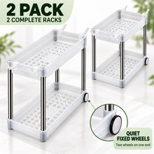 2-Pack Under-Sink Organizers with 2 Tiers, Wheels and Hooks, White - image 7