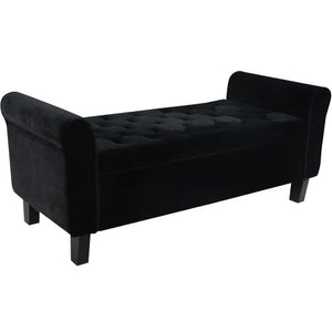 Velvet Storage Bench, 51 inch Button Tufted Storage Ottoman with Hidden Storage, Solid Wood Legs for Home, Bedroom, Living Room, Entryway (Black)