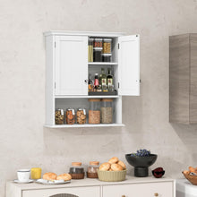 Wall Mounted Bathroom Cabinet with Double Doors and Open Shelf, Adjustable Shelves, Magnetic Door Catch, MDF Wood Storage Organizer for Bathroom, Kitchen, or Living Room – White, 23.5”W x 8”D x 28”H