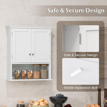 Wall Mounted Bathroom Cabinet with Double Doors and Open Shelf, Adjustable Shelves, Magnetic Door Catch, MDF Wood Storage Organizer for Bathroom, Kitchen, or Living Room – White, 23.5”W x 8”D x 28”H