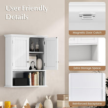 Wall Mounted Bathroom Cabinet with Double Doors and Open Shelf, Adjustable Shelves, Magnetic Door Catch, MDF Wood Storage Organizer for Bathroom, Kitchen, or Living Room – White, 23.5”W x 8”D x 28”H