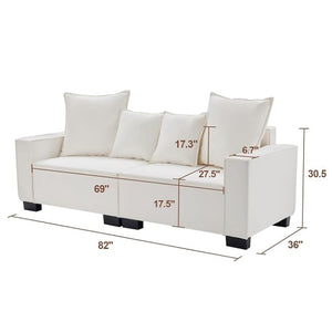 82" inch Modern Sofa, 2 Seater Modular Sofa with Extra Wide Armrests & 4 Throw Pillows for Home, Living Room