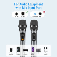 XZL 2PCS UHF Wireless Microphone, Rechargeable Cordless Microphones with 1/4” Receiver, Adjustable Frequency & Volume, Plug and Play for Karaoke,
