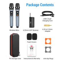 XZL 2PCS UHF Wireless Microphone, Rechargeable Cordless Microphones with 1/4” Receiver, Adjustable Frequency & Volume, Plug and Play for Karaoke,