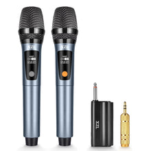 XZL 2PCS UHF Wireless Microphone, Rechargeable Cordless Microphones with 1/4” Receiver, Adjustable Frequency & Volume, Plug and Play for Karaoke,