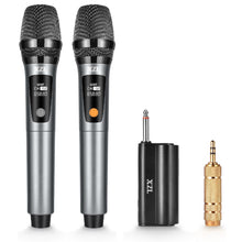 XZL 2PCS UHF Wireless Microphone, Rechargeable Cordless Microphones with 1/4” Receiver, Adjustable Frequency & Volume, Plug and Play for Karaoke,