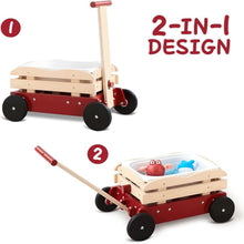2-in-1 Wooden Toy Wagon with Removable Storage Tub, Red - image 3