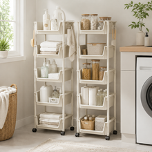 5-Tier Slim Rolling Storage Cart with Bins, Wheels and Side Hooks