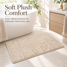 Soft Ribbed Non-Slip Bath Mat – Plush Bathroom Floor Rug with Grip Backing, Beige