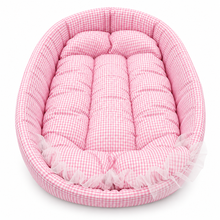 Pink Gingham Pet Bed with Removable Cushion & Non-Slip Bottom – 43 × 62 × 14 cm