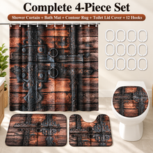 4-Piece Bathroom Set with Shower Curtain, Bath Mats & 12 Hooks – Random Color & Pattern