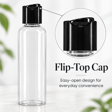 Clear Plastic Travel Bottle with Black Flip Top Cap – Empty Refillable Toiletry Container