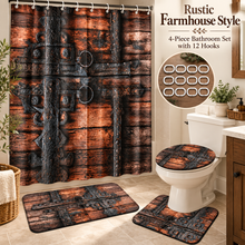 4-Piece Bathroom Set with Shower Curtain, Bath Mats & 12 Hooks – Random Color & Pattern