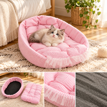 Pink Gingham Pet Bed with Removable Cushion & Non-Slip Bottom – 43 × 62 × 14 cm