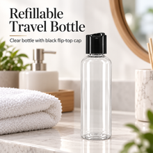 Clear Plastic Travel Bottle with Black Flip Top Cap – Empty Refillable Toiletry Container