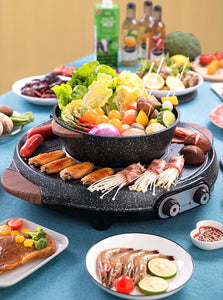 Multi-Function Electric Barbeque Grill Pan Hot Pot with Divider