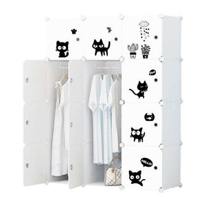 Toytexx Portable DIY Closet Cabinet Wardrobe for Children and Kids Modular Storage Organizer Dresser Hanging Rack Clothes - 12 Cube Set
