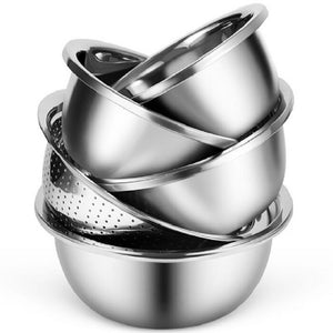5PC Stainless Steel Basin Set Colander Baking Mixing Bowls Household Kitchen Food Organizer 18-26cm