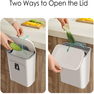 Hanging Waste Bin Container with Slide Lid Kitchen Trash Can for Cabinet, Car, Bathroom