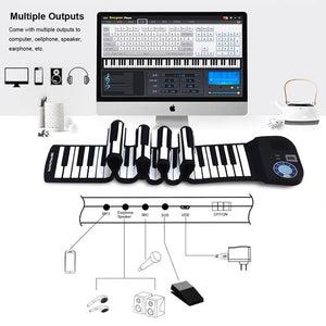88-Key Roll-Up Digital Piano Rechargeable Electronic Silicone Keyboard - Black