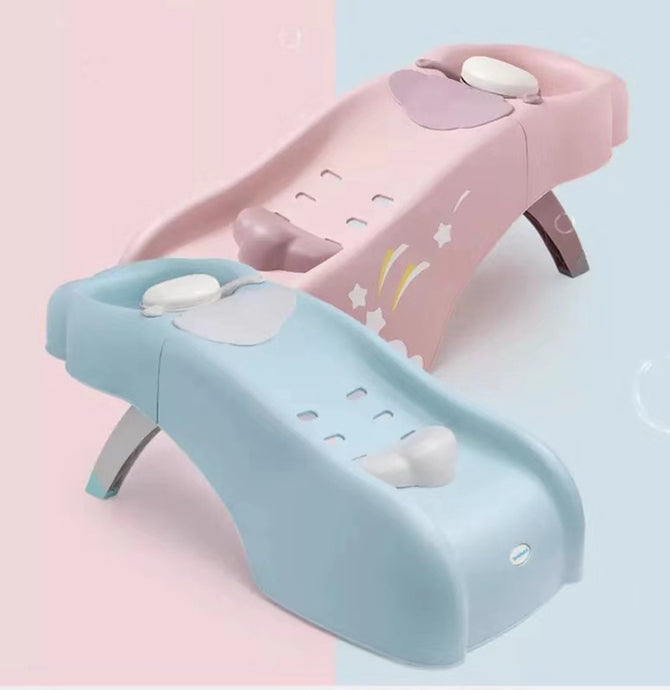 Foldable Children's Shampoo Chair Adjustable Baby Bath Seat with Neck Support