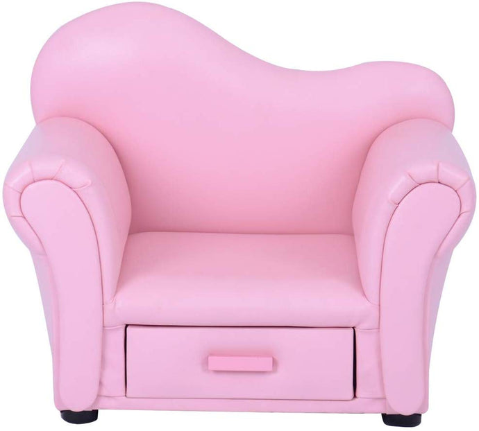 Kids Children's Curved Back Sofa Chair with Storage Drawer - Pink