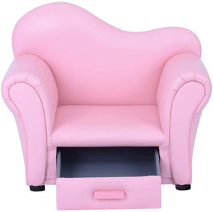 Kids Children's Curved Back Sofa Chair with Storage Drawer - Pink