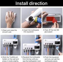 Smart UV Toothbrush Holder, Wall Mounted Automatic Toothpaste Dispenser UV Toothbrush Sterilizer